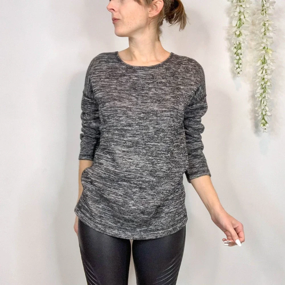 J. CREW space dyed knit sweater top exposed back zipper charcoal 2661